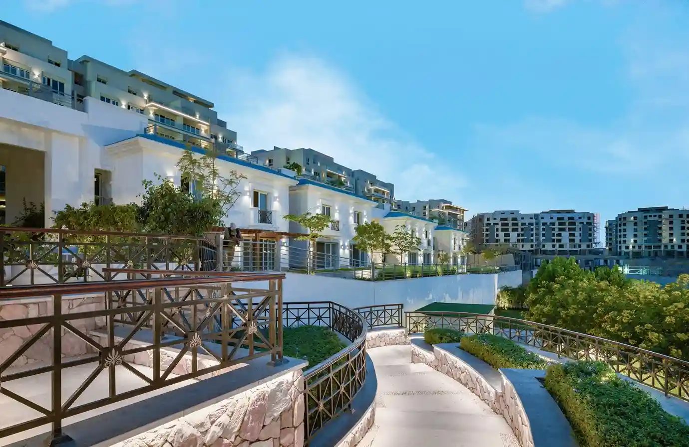 Landscaped walkways at Mountain View iCity New Cairo